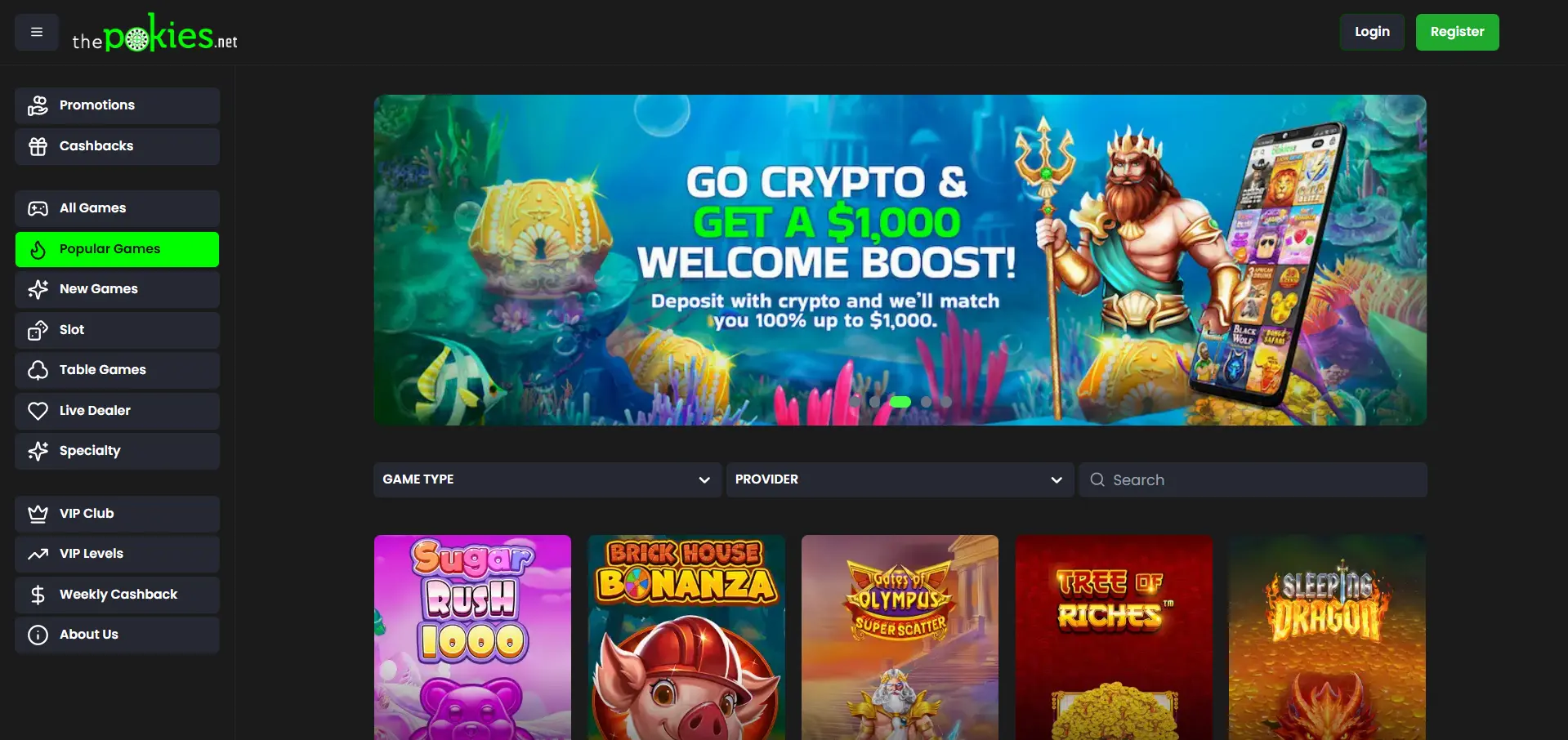 The Pokies Portal interface